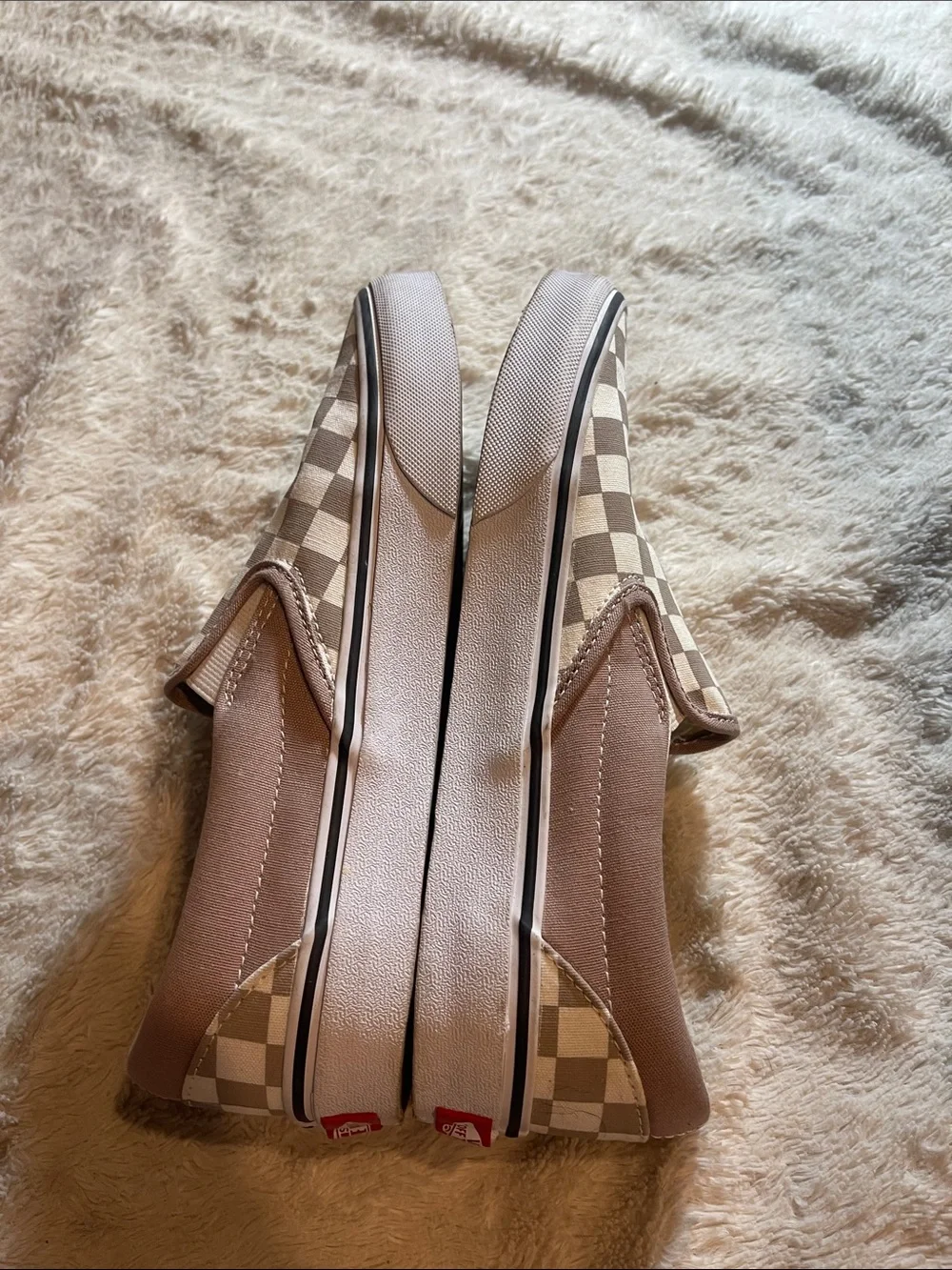 Vans Classic Slip-On Checkerboard in Taupe and White size 7.5 W